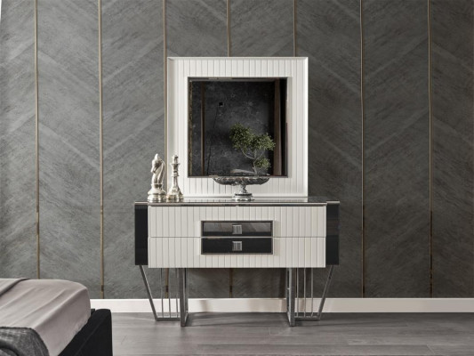 Dormitorio Muebles Cama de lujo Textiles con mesitas de noche Cómoda Espejo 5 piezas