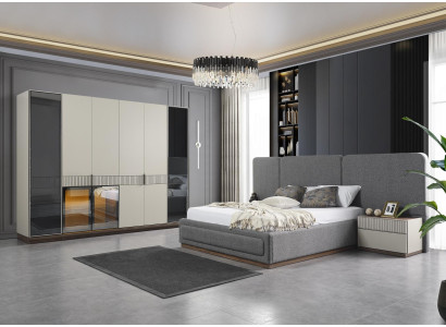 Muebles de dormitorio Camas 2x Mesitas de noche Armario Armario de ropa Diseño 4 piezas