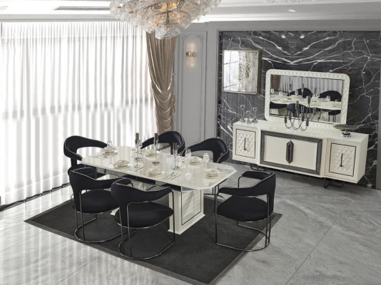 Juego de comedor Mesa de comedor 4 sillas Sillón Aparador Espejo 7 piezas