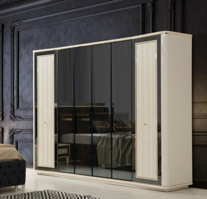 Juego de dormitorio moderno cama negra + 2 mesitas de noche guardarropa de 4 piezas.