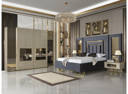 Muebles de dormitorio de lujo cama + 2 mesitas de noche Armario de ropa Cama 4 piezas