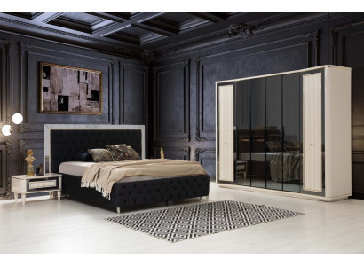 Chesterfield cama 2x mesitas de noche cómoda espejo taburete dormitorio conjunto de 6 piezas