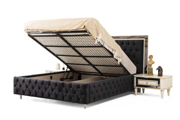 Chesterfield cama 2x mesitas de noche cómoda espejo taburete dormitorio conjunto de 6 piezas