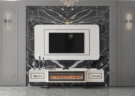 Chimenea cómoda soporte de televisión mueble TV de 2 piezas pared de sala de estar.