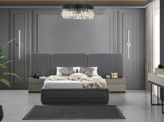 Dormitorio Cama 2x Mesitas de noche Juego de camas de lujo completo Muebles de diseño de 3 piezas.