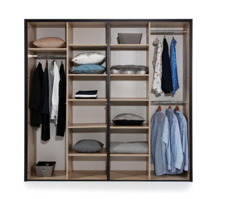 Armario de ropa en madera de color marrón, diseño de muebles elegante para un dormitorio moderno. Armario nuevo.