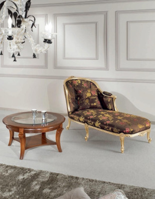 Clásica chaise longue + mesa de café oro flores reposo Mobiliario italiano mesa