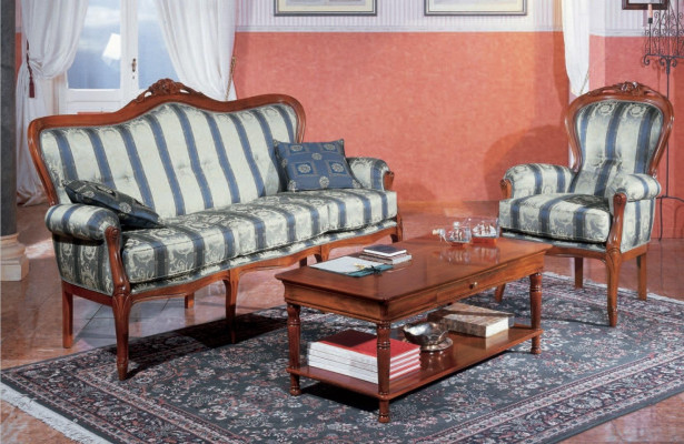 Conjunto clásico de sofás de 3 plazas y 1 plaza, sofá de tela de muebles italianos.