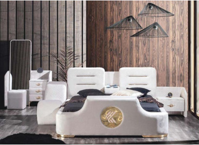 Cama multifuncional doble en color blanco, estilo moderno, muebles de lujo para dormitorio.