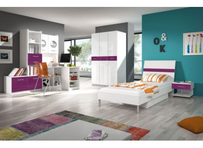 Conjunto juvenil de dormitorio lila moderno con armario, mesa, 5 piezas.