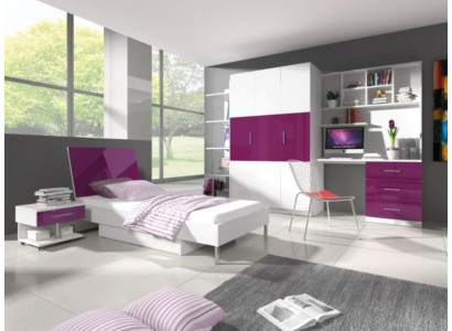 Dormitorio Morado Cama 2x Mesa de Noche Escritorio Cama Infantil Juego de 5 piezas.