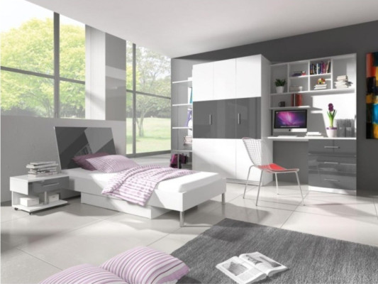 Dormitorio moderno Armario Cama Mesita de noche Mesa 5 piezas Juvenil infantil