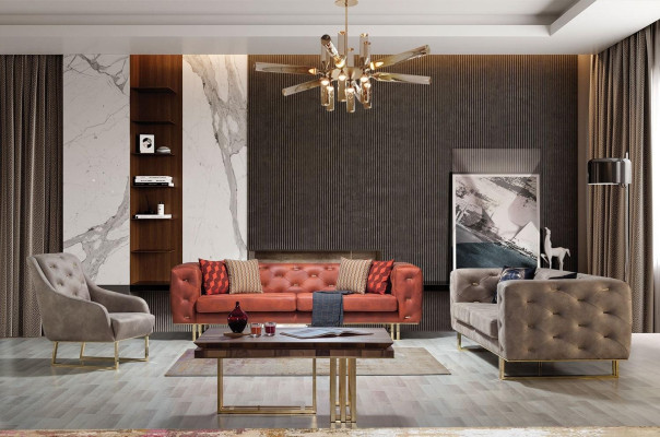 Sillón de tela de lujo para sala de estar, diseño de muebles sillas Chesterfield modernas.