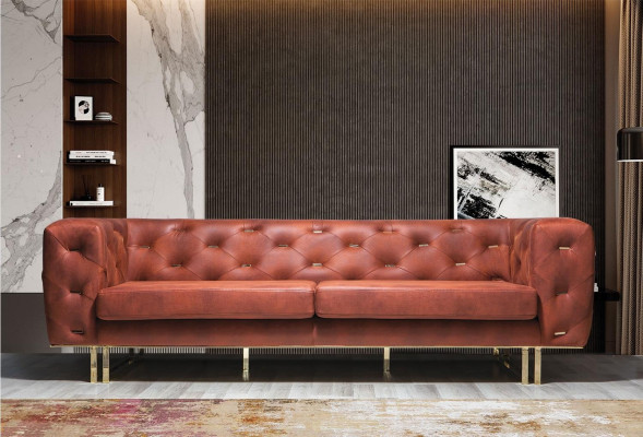 Chesterfield Textil Sofá en tela Diseño elegante Muebles clásicos marrón de 3 plazas