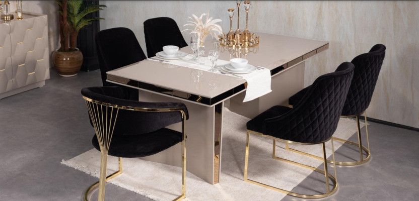Mesa de comedor de madera, mesas, mesa diseño oro lujo muebles comedor diseñador.