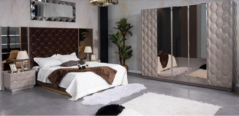 Cama doble 2 mesitas de noche Armario Ropero Conjunto de muebles de dormitorio de 4 piezas.