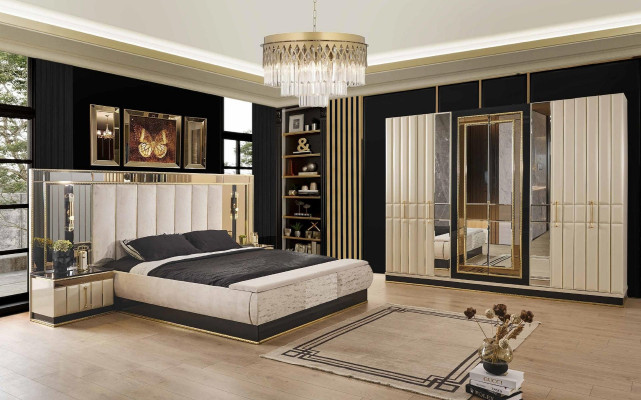 Cama mesita de noche armario ropero conjunto de dormitorio de 4 piezas Diseño moderno