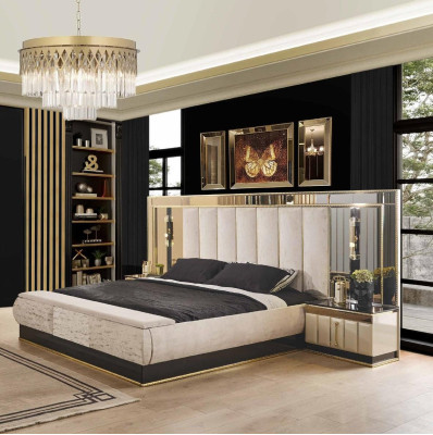 Cama mesita de noche armario ropero conjunto de dormitorio de 4 piezas Diseño moderno