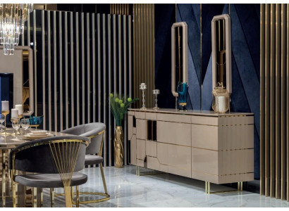 Cómoda de alto brillo xxl Aparador con espejo Cómodas de madera Muebles de 2 piezas