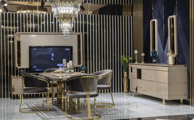 Cómoda de alto brillo xxl Aparador con espejo Cómodas de madera Muebles de 2 piezas