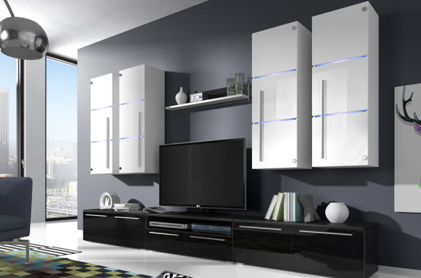 Mueble de salón de alto brillo, pared de armario, armario de salón, vitrina, aparador