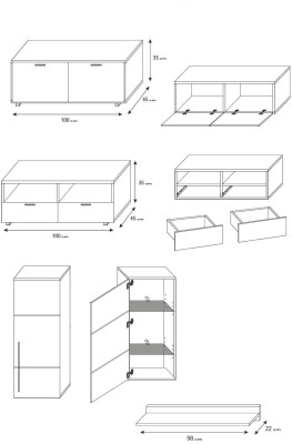 Mueble de salón de alto brillo, pared de armario, armario de salón, vitrina, aparador