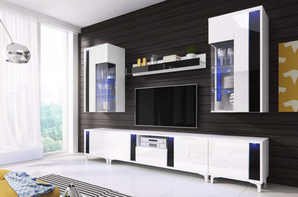 Mueble de salón de alto brillo, módulo de pared, decoración de salón, armario, vitrina, aparador