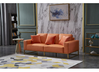 Sofá de tres plazas tapizado en piel estilo moderno de madera.