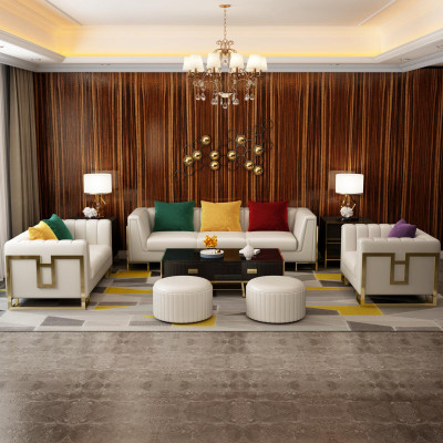 Sofá de cuero azul de 3 plazas y 2 plazas, juego de sofás acolchados para sala de estar