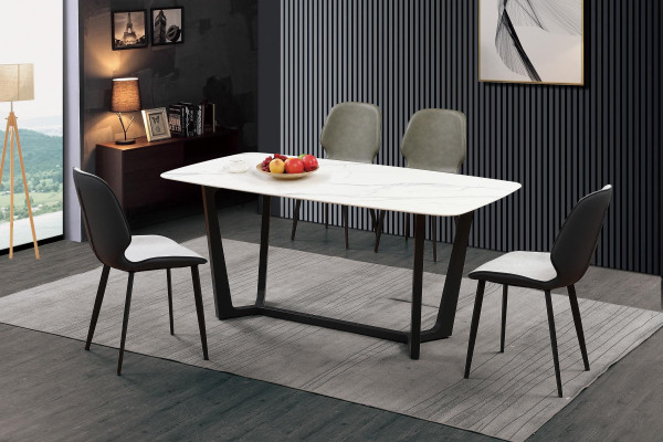 Mesa de lujo de acero inoxidable imitación de mármol piedra decorativa mesa de comedor mesa de comedor.