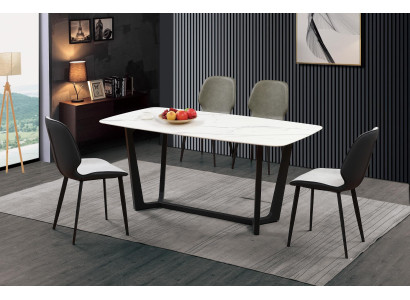 Mesa de lujo de acero inoxidable imitación de mármol piedra decorativa mesa de comedor mesa de comedor.