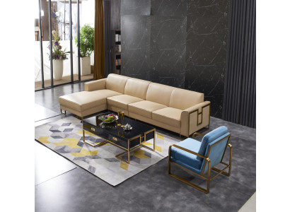 Sofá de diseño Sofá esquinero con taburete conjunto de tapicería de salón.