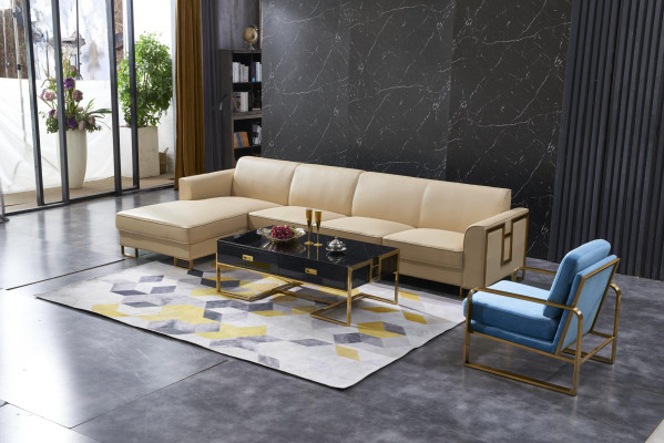Sofá de diseño Sofá esquinero con taburete conjunto de tapicería de salón.