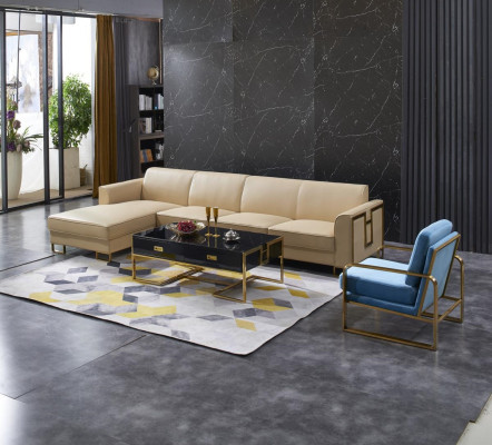 Sofá de diseño Sofá esquinero con taburete conjunto de tapicería de salón.