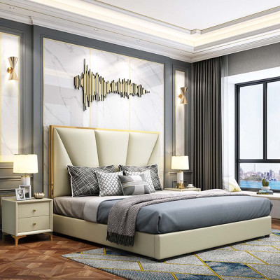 Conjunto de dormitorio cama Diseño Muebles de lujo Decoración Camas 2x Mesitas de noche 3 piezas