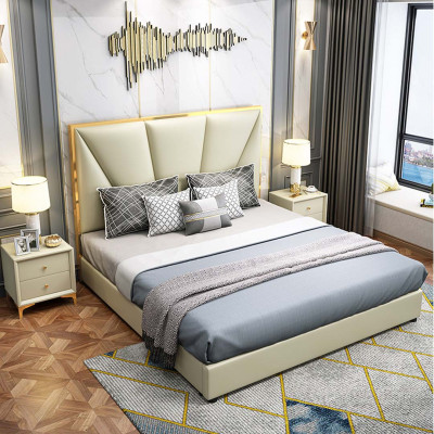 Cama de madera Camas Hotel de lujo Cama doble clásica Estructura de cama de estilo campestre