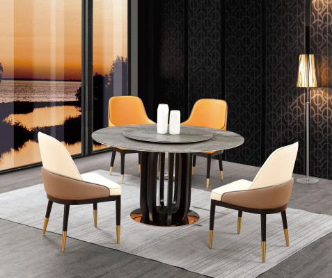 Mesa redonda de comedor de diseño de lujo 4 sillas clásicas con respaldo.