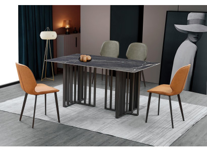 Mesa de comedor de lujo acero inoxidable imitación mármol mesa de comedor 180x90cm