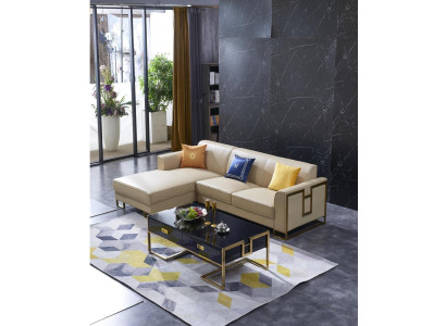 Sofá esquinero en forma de L, sillón, mesa de centro, taburete, sofá esquinero acolchado de 2 piezas. Nuevo.