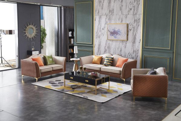 Sofá de 3 plazas + 2 plazas Conjunto clásico de sofás de cuero.