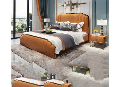 Diseño de cama de cuero para dormitorio conjunto de 3 piezas. 2 mesitas de noche camas muebles de lujo.