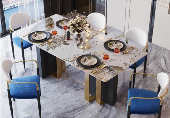 Mesa de estilo mármol para cocina. Mesa de comedor moderna. Mesas de comedor de lujo para el comedor. Diseño de muebles.