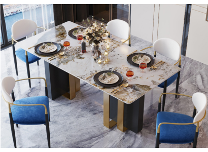 Mesa de estilo mármol para cocina. Mesa de comedor moderna. Mesas de comedor de lujo para el comedor. Diseño de muebles.