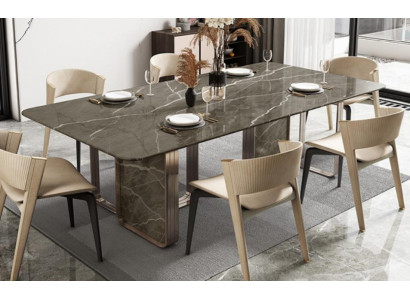 Mesa de comedor de lujo Mesa de metal Mesas de comedor de alto brillo Diseño moderno Mesas de comedor