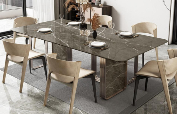 Mesa de comedor comedor Mesa de cocina de acero inoxidable moderna Mesa de diseño de mesa de metal Sala de estar
