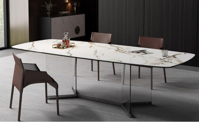 Comedor Sala de estar Diseño Lujo Moderno Mesas Patas de acero inoxidable Imitación de mármol Nuevo