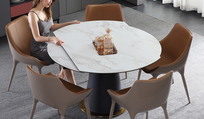 Una elegante mesa redonda de comedor para su comedor en estilo moderno