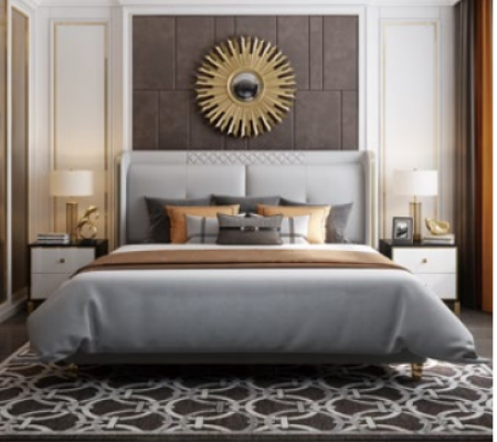 Diseño de cama acolchada de lujo para habitación de hotel doble de lujo.