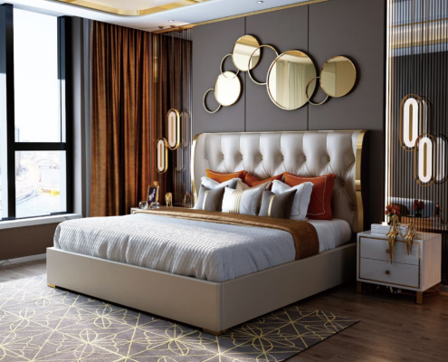 Cama doble de diseñador para hotel de lujo en cuero de 180/200x200 cm.