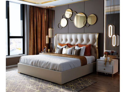 Cama doble de diseñador para hotel de lujo en cuero de 180/200x200 cm.